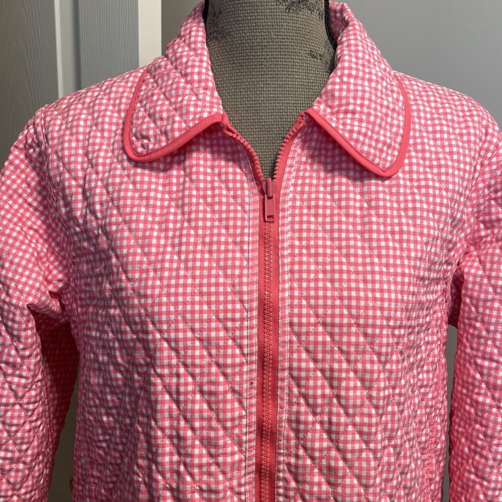BLASSPORT  Reversible Quilted Jacket Solid Peach & Peach/White Gingham Print - Picture 2 of 10